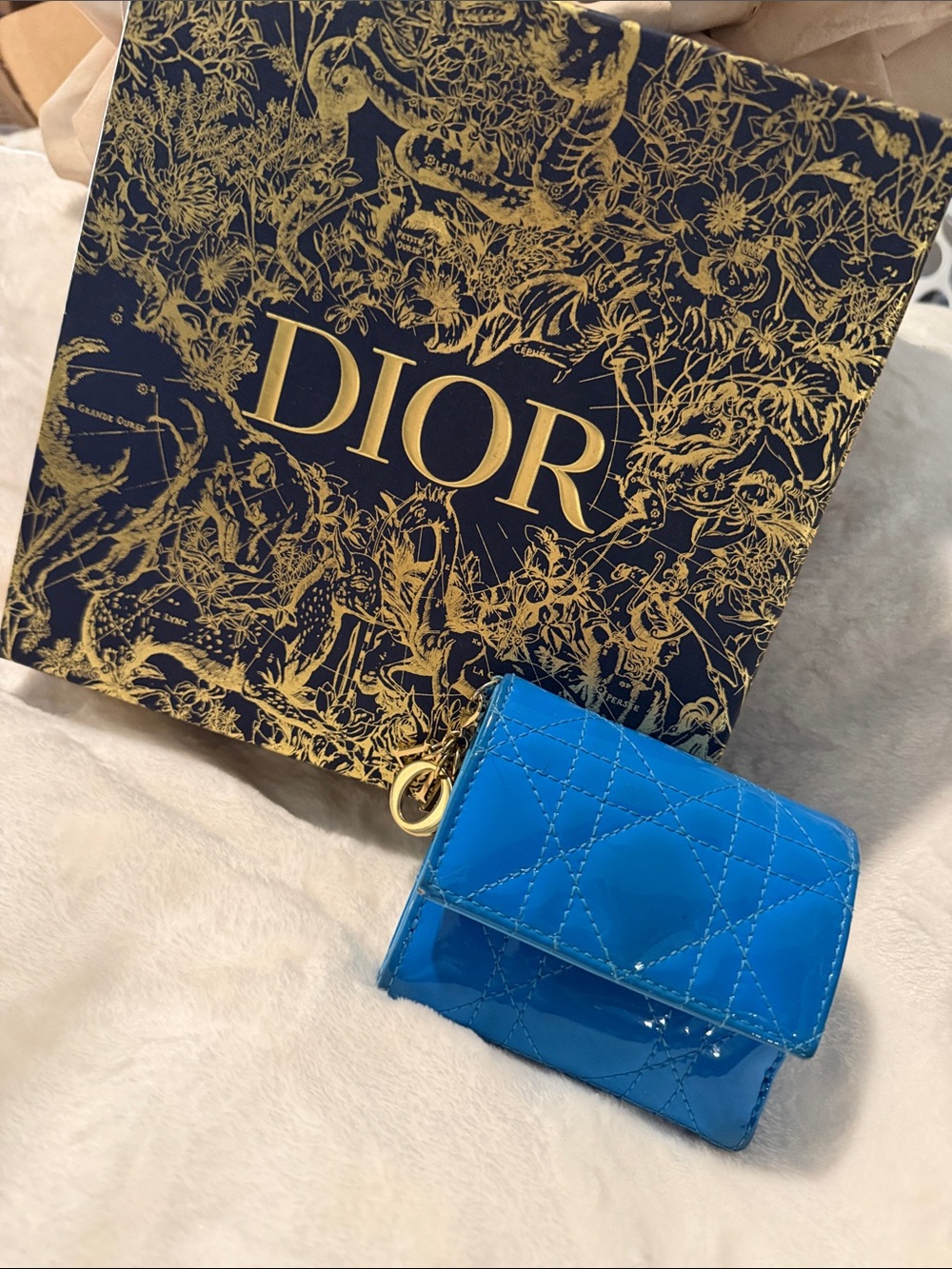 Christian Dior Lady Dior Cannage Patent Leather Turquoise Wallet
